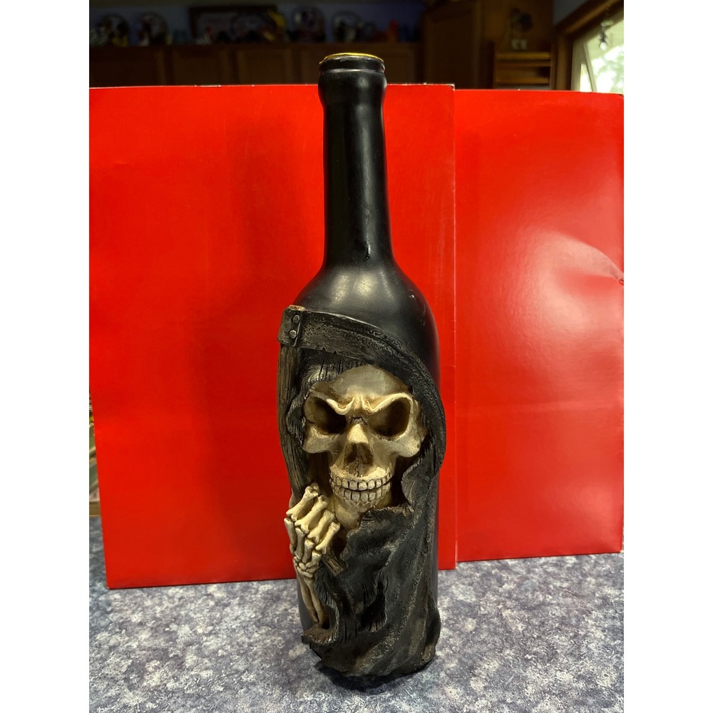 Grim Reaper Skull Wine Bottle Holder Gothic Halloween Decor Black 12.5 Inch